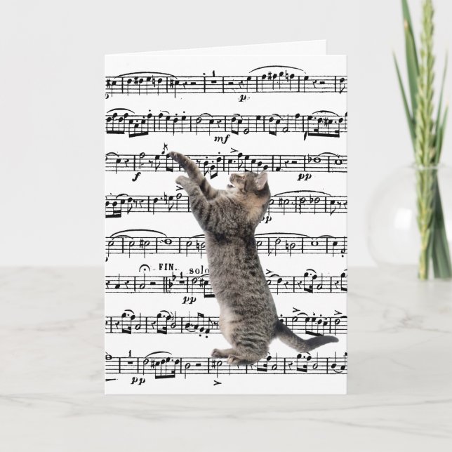 Tarjeta Tabby Cat On Music Birday (Anverso)