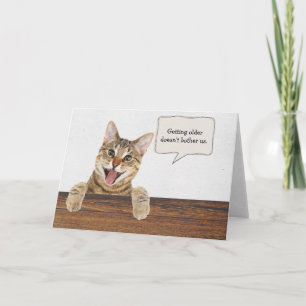Tarjeta tabby kitten con divertida burbuja de texto de cum