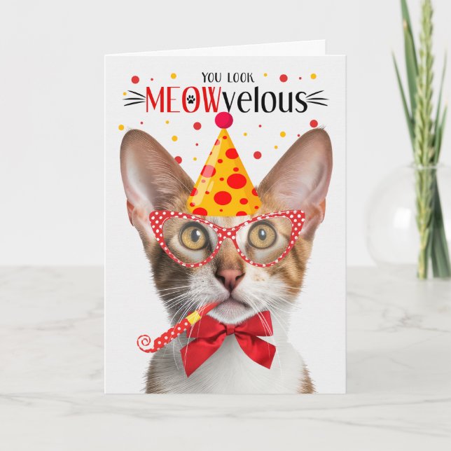 Tarjeta Tabby Oriental Shorthair Cat MEOWvelous Birthday (Anverso)