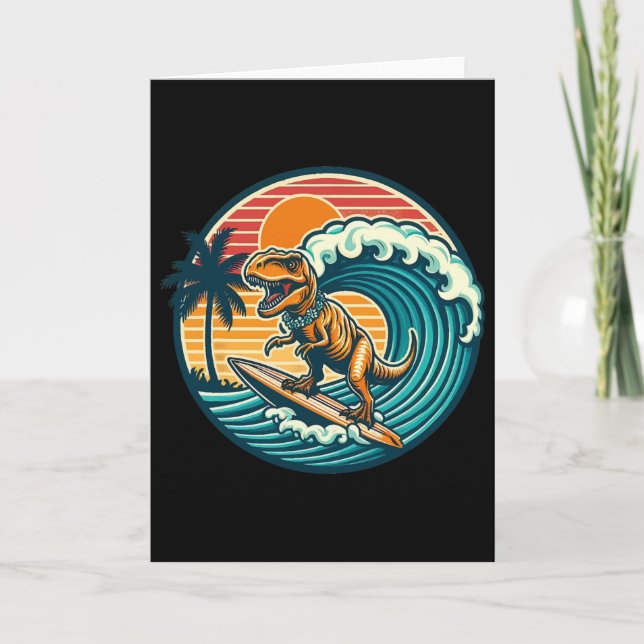 Tarjeta Tabla de surf divertida de dinosaurio Playa Verano (Anverso)
