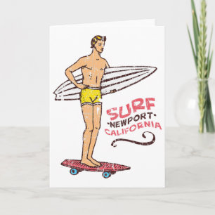 Tarjeta Tabla de surf vintage retro Newport Beach Surf año