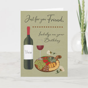 Tarjeta Tabla de vino y fiambres para cumpleaños