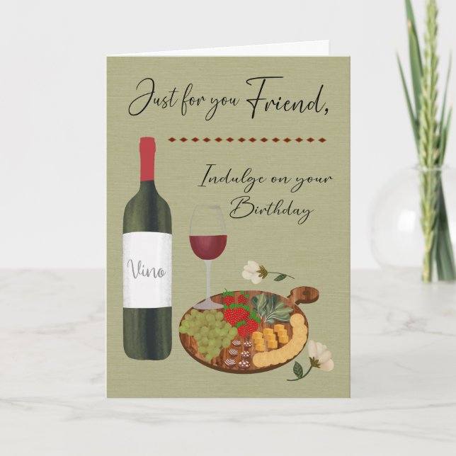 Tarjeta Tabla de vino y fiambres para cumpleaños (Anverso)