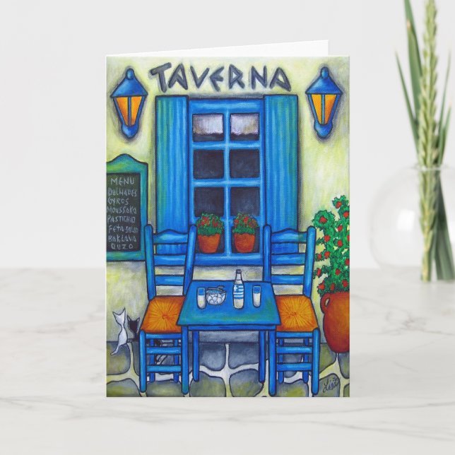 Tarjeta Table for Two in Greece Greeting Card (Anverso)