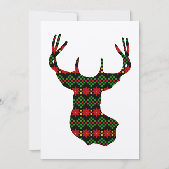 Tarjeta Tacky Sweater Style Buck Deer Head Navidades (Anverso)