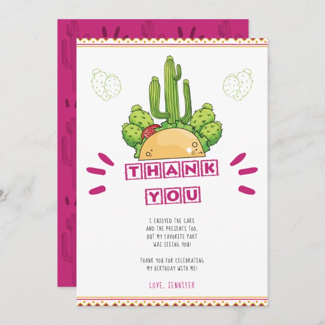 Tarjeta Taco Cactus de agradecimiento mexicano (Anverso / Reverso)