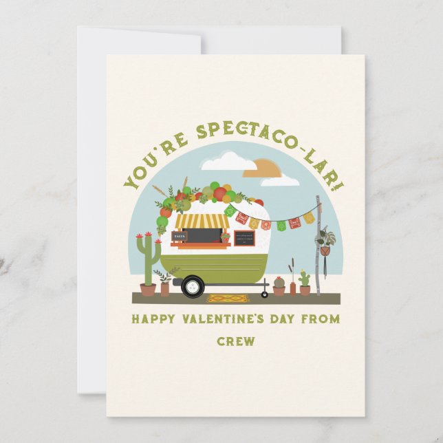 Tarjeta Taco Truck Pun Green Camper School Valentine (Anverso)