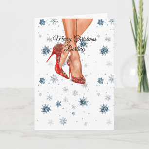 Tarjeta Tacones altos rojos piernas femeninas Navidad