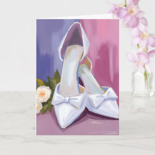 Tarjeta Tacones de novia Rosa de lazo blanco acuarela bo