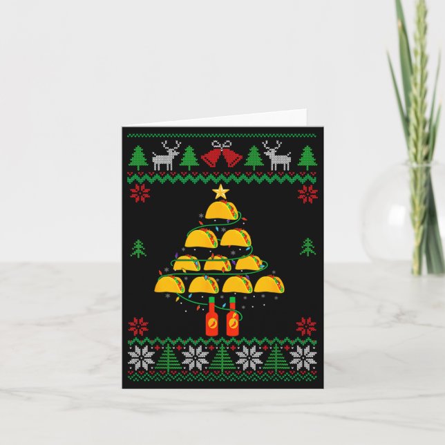 Tarjeta Tacos Christmas Tree Ugly Sweater Christmas Family (Anverso)