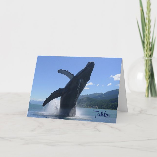 Tarjeta "Tahku" - rompiendo estatua de ballena jorobada -  (Anverso)