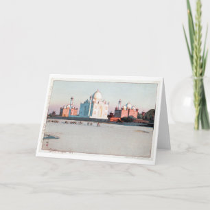 Tarjeta Taj Mahal, Agra, Hiroshi Yoshida, Woodcut