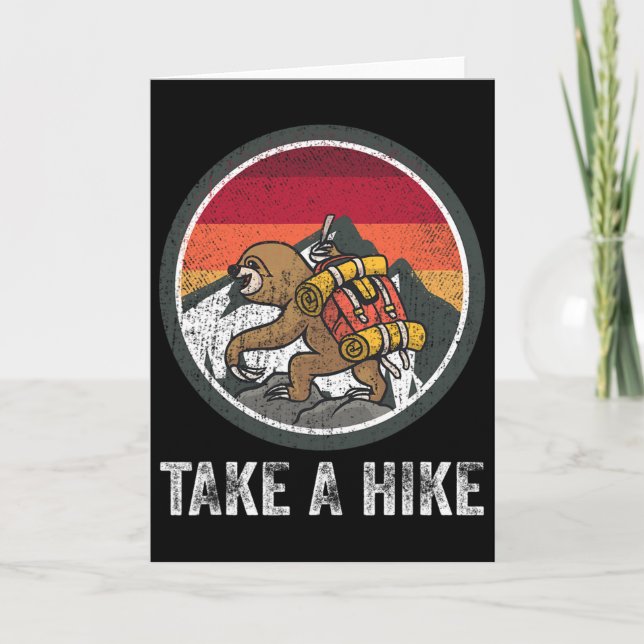 Tarjeta Take A Hike Retro Hiker Sloth Hiking Trekking Fun  (Anverso)