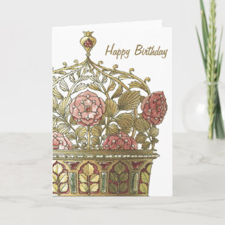 Tarjeta Tal Golden Crown Con Rosas Cumpleaños