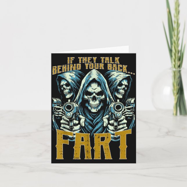 Tarjeta Talk Behind Your Back Fart Skeleton Funny Saying M (Anverso)