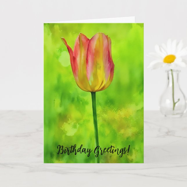 Tarjeta Tall Tulip Flower Art Birday Card (Planta pequeña)