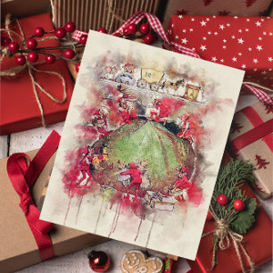 Tarjeta Taller de duendes vintage de Navidad de Santa