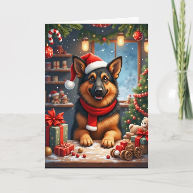 Tarjeta Taller de Santa de Pastor Alemán Navidad (Anverso)