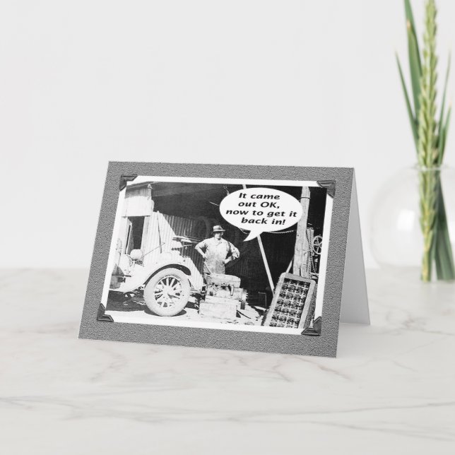 Tarjeta Taller mecánico , vintage, viejo coche y mecánico (Anverso)