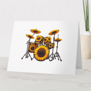 Tarjeta Tambores Girasol Flor Músico Música Floral