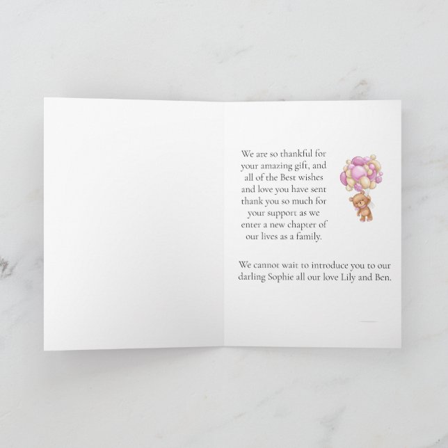 Tarjeta tan agradecida con el globo de oso de pelu (Interior)