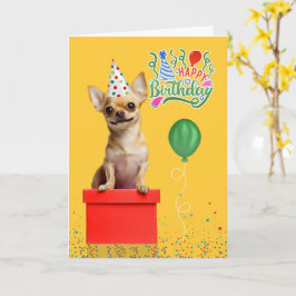 Tarjeta Tan Chihuahua Dog Party Hat Yellow Birthday
