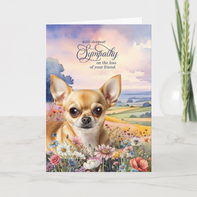 Tarjeta Tan Chihuahua Field of Wildflowers Pet Sympathy (Anverso)