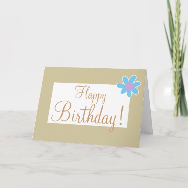 Tarjeta Tan con flor de esquina "tarjeta de cumpleaños" (Anverso)