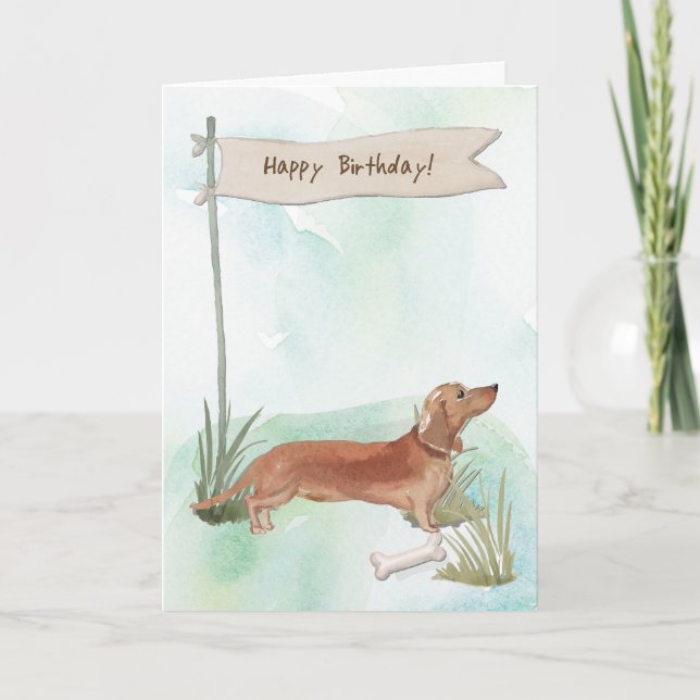 Tarjeta Tan Dachshund Perro bajo Rótulo de cumpleaños (Anverso)