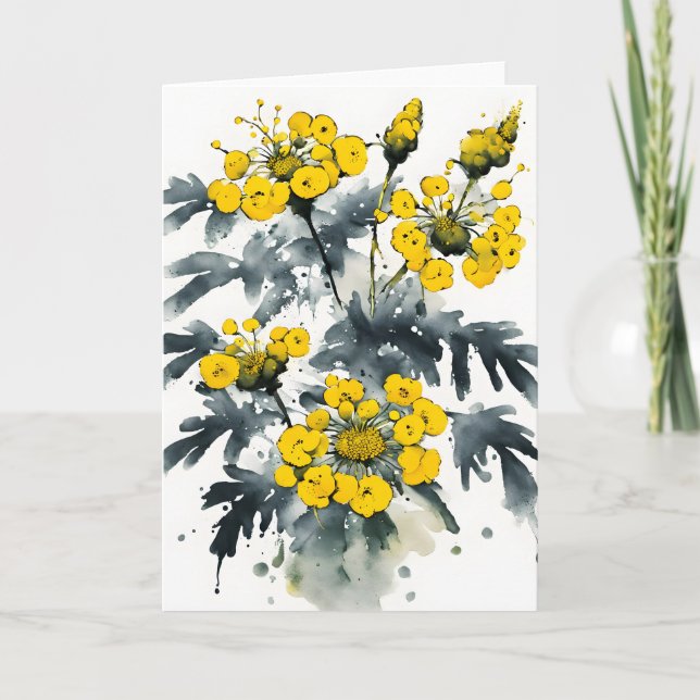 Tarjeta Tanaceto - Flores de acuarela (Anverso)