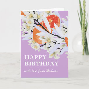 Tarjeta Tangerine Citrus Botánico Wreath Floral Cumpleaños