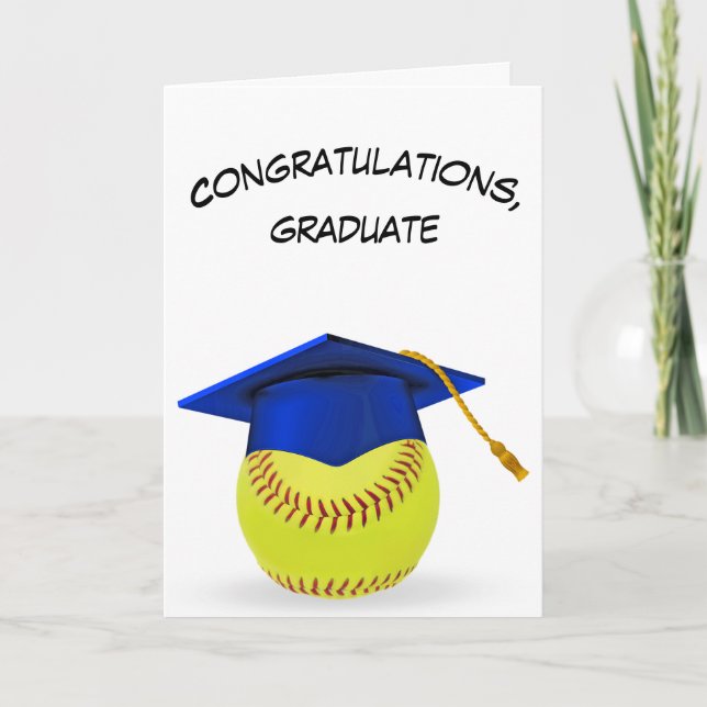 Tarjeta Tapa azul de graduación en un baloncesto amarillo (Anverso)