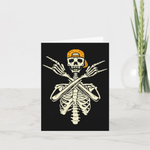 Tarjeta Tapa de esqueleto de roquero Skater Halloween Mano
