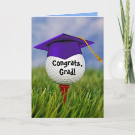Tarjeta Tapa De Graduación Púrpura En La Bola De Golf
