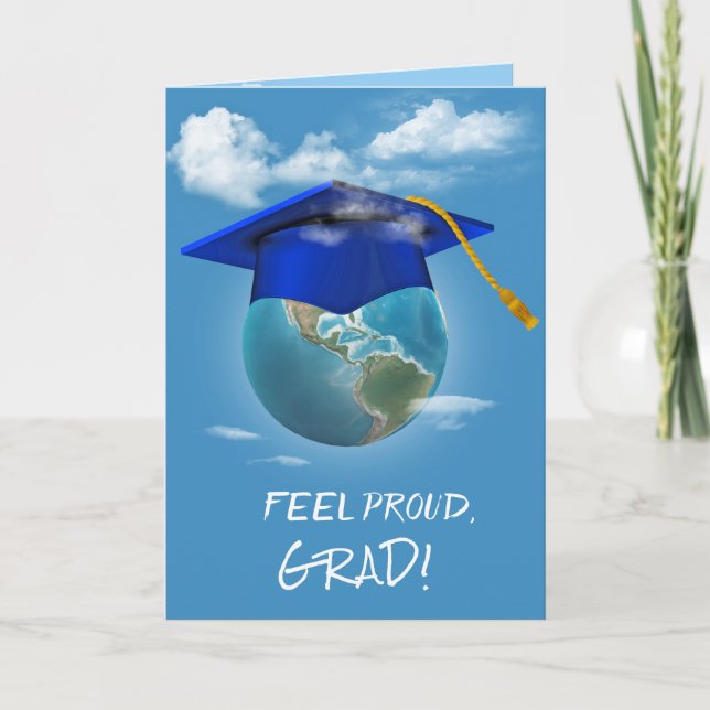 Tarjeta Tapón azul de graduación en la Tierra Planeta (Anverso)