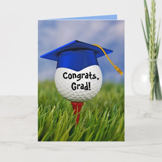 Tarjeta Tapón De Graduación Azul En La Bola De Golf (Anverso)