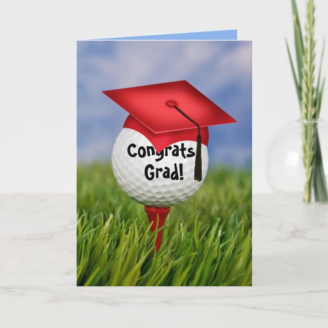 Tarjeta Tapón De Graduación Rojo En La Bola De Golf (Anverso)