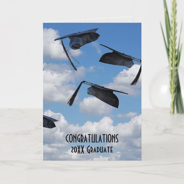 Tarjeta Tapones de graduación de negro en el aire (Anverso)
