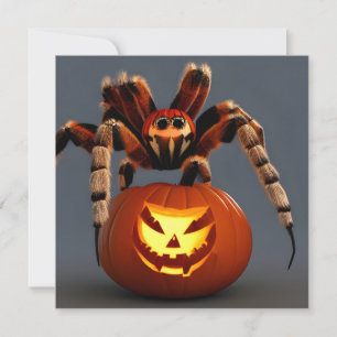 Tarjeta Tarantula divertida con Halloween con Jack O' Lant