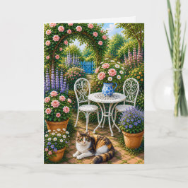 Tarjeta Tarde en el jardín, gato