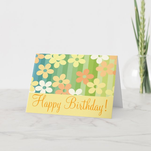 Tarjeta "Tarjeta de cumpleaños" con franjas florales (Anverso)