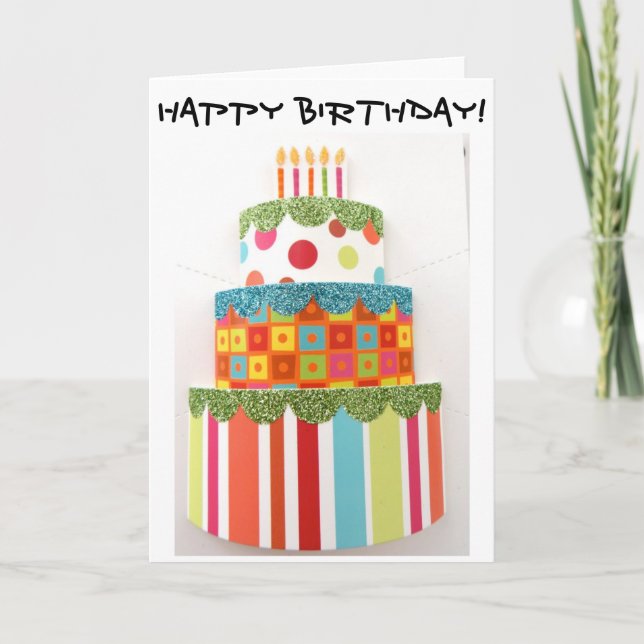 Tarjeta ¡Tarjeta de cumpleaños con la torta de cumpleaños (Anverso)