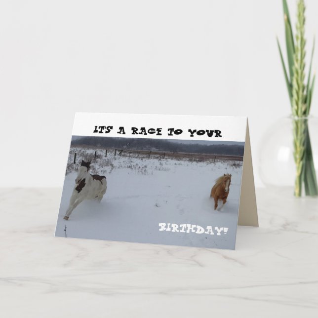 Tarjeta ¿Tarjeta de cumpleaños del caballo con la avena? (Anverso)