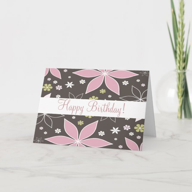 Tarjeta "Tarjeta de cumpleaños" florida marrón y rosa (Anverso)