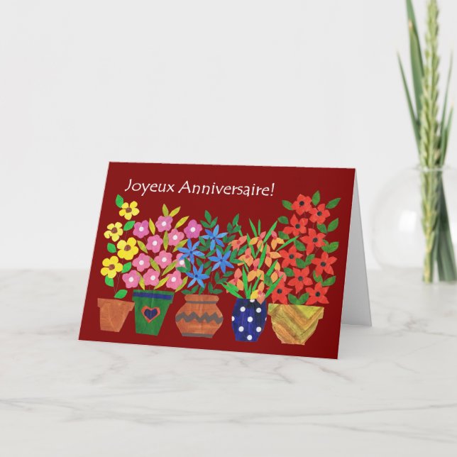 Tarjeta ¡Tarjeta de cumpleaños francesa - flower power! (Anverso)