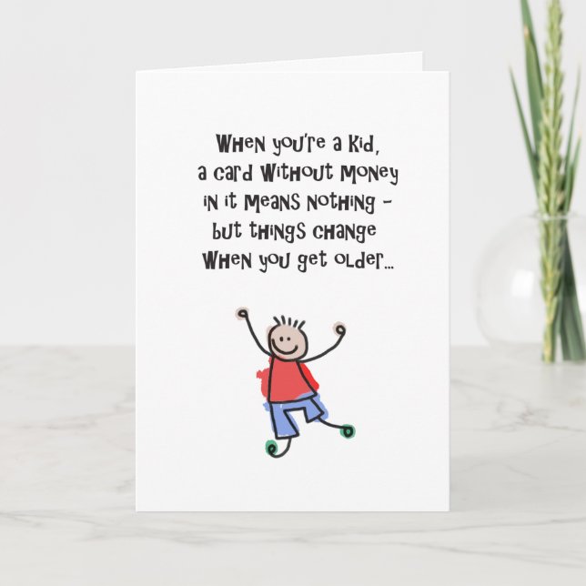 Tarjeta ¡Tarjeta De Cumpleaños Humorística Sin Dinero En E (Anverso)