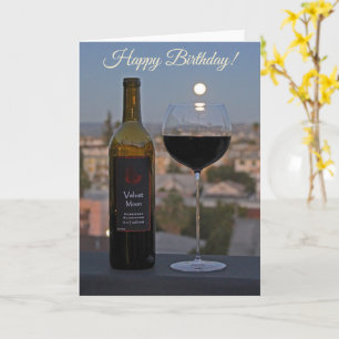Tarjeta ¡Tarjeta de felicitación de cumpleaños con vino y 