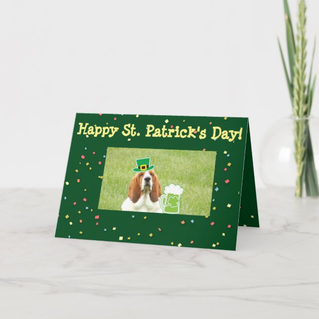 Tarjeta "Tarjeta del día de St Patrick" con Basset Hound (Anverso)