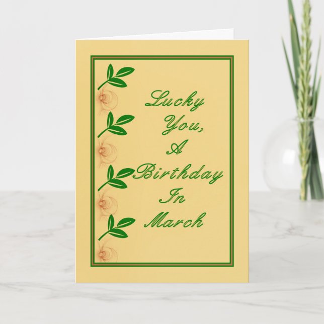 Tarjeta Tarjeta, Marzo Cumpleaños Verde y Oro (Anverso)