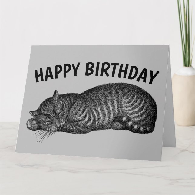 TARJETA TARJETÓN DE CUMPLEAÑOS DE GATO ATIGRADO, COME PAST (Anverso)